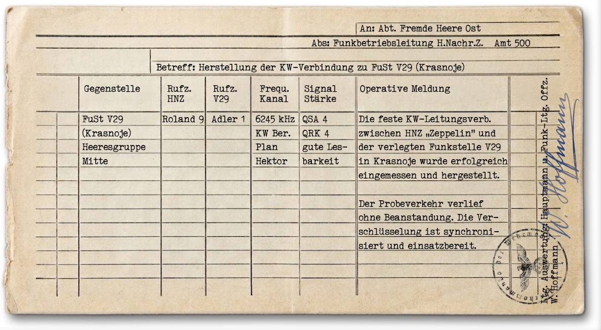Funkmeldung über die erfolgreiche Herstellung der Kurzwellenverbindung